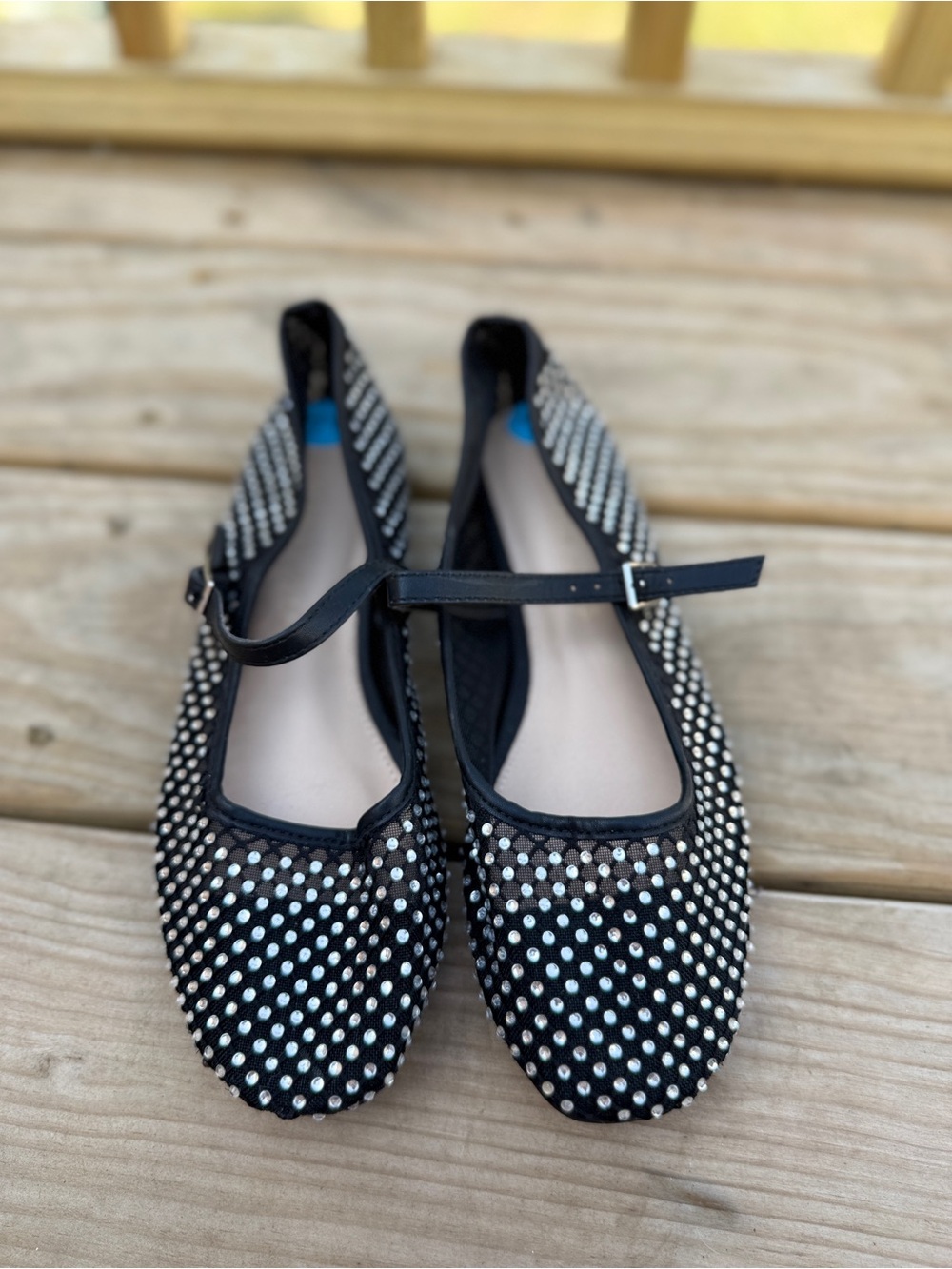 Sincerely Jules Black Studded Mary Jane Flats